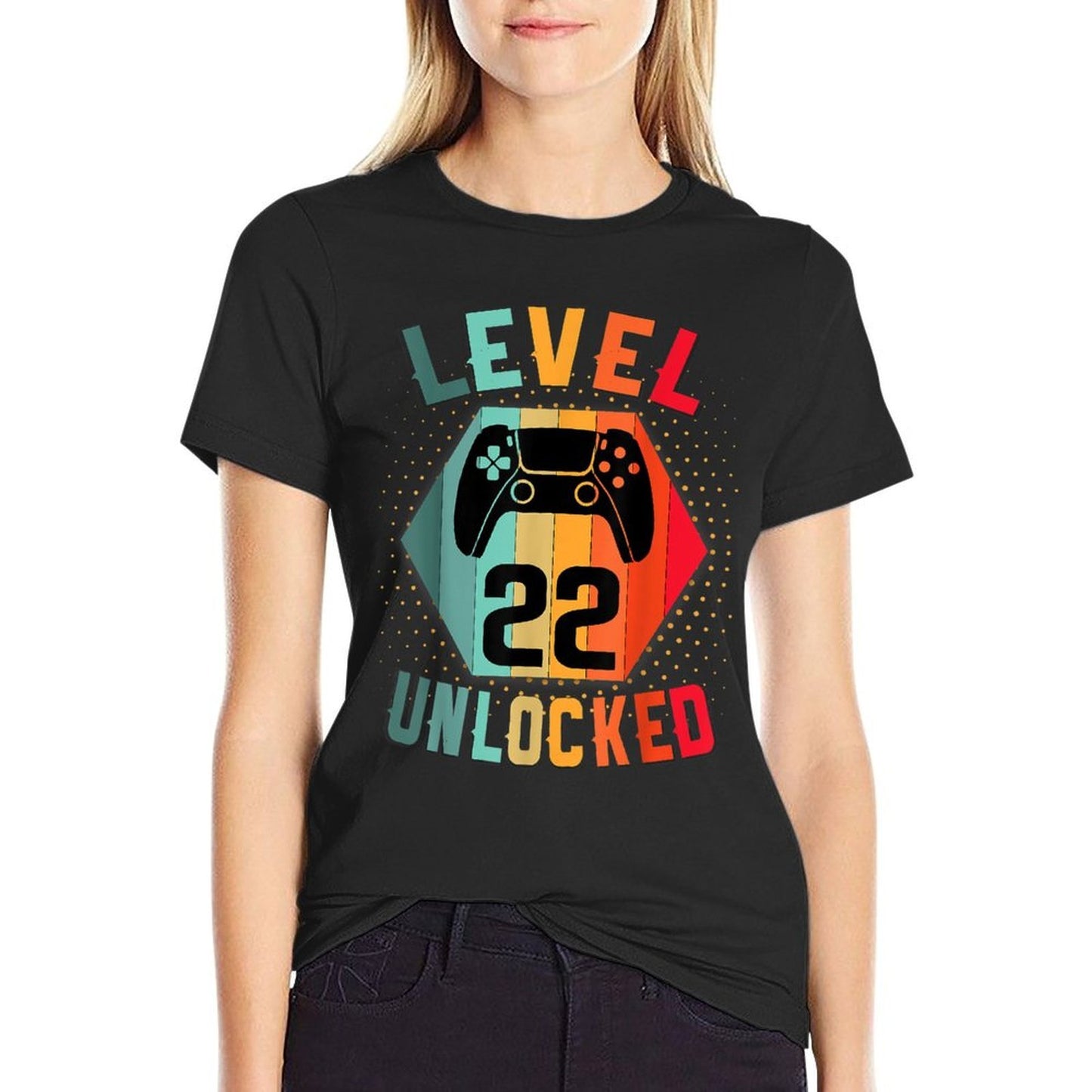 Level 22 Unlocked Birthday Shirt Vintage Gamer 22nd Birthday  Tagless Design T-Shirt