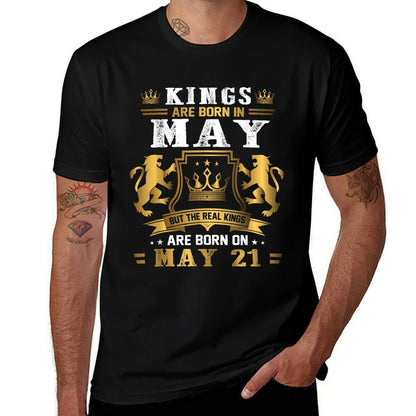 Real Kings Are Born On May 21st Birthday Gift  Rolled Sleeves T-Shirt
