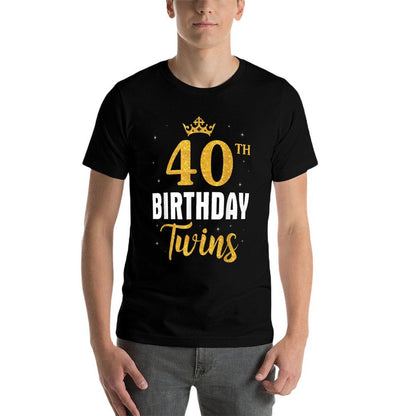 40th Birthday Twins Happy 40 Years Old To Me Sisters Brother  Ribbed Collar T-Shirt