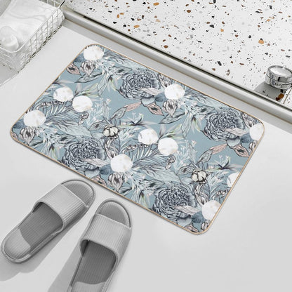 Peony And Palms Leaves Tropical Pattern  Repositionable Bath Mat