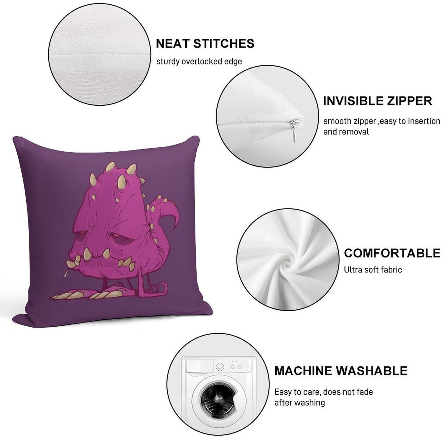 Monster-vector Soft Washable Throw Pillow