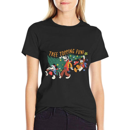 Amazon Essentials Mens Mickey Mouse Goofy And Donald Christmas Tree Topping Fun, Black Graphic Print, Small  Soft T-Shirt