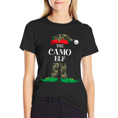 Camo Elf Matching Group Family Christmas Camouflage Pajama  Cotton T-Shirt