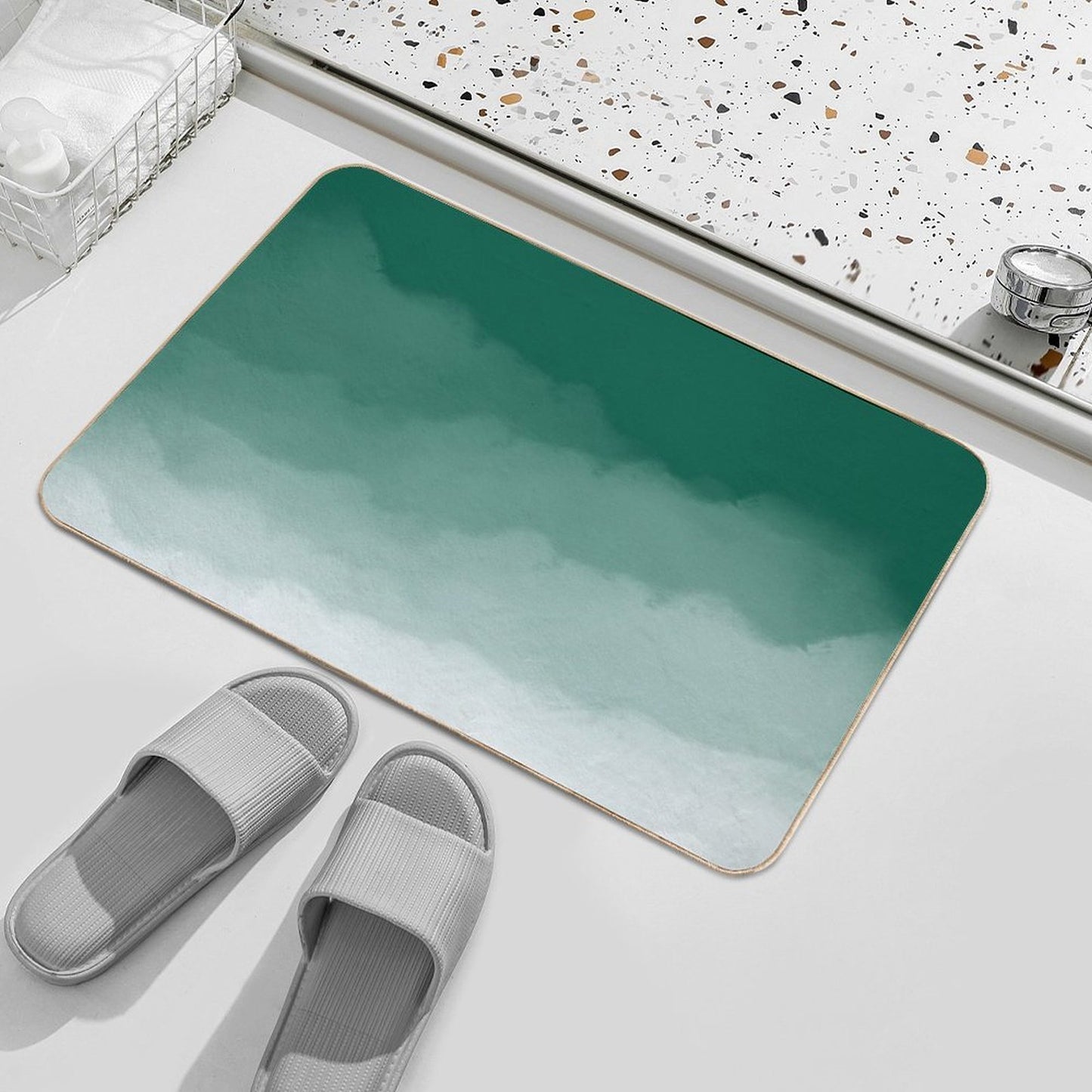 Emerald Green Watercolor Ombre (greenwhite)  Absorbent Bath Mat