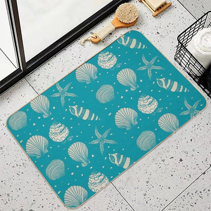Sea Shell Pattern Turquoise  Rapid-Drying Bath Mat