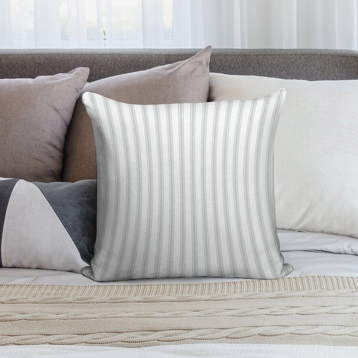 Farmhouse Inspired Ticking Stripe Soft Hidden Zipper Throw Pillow