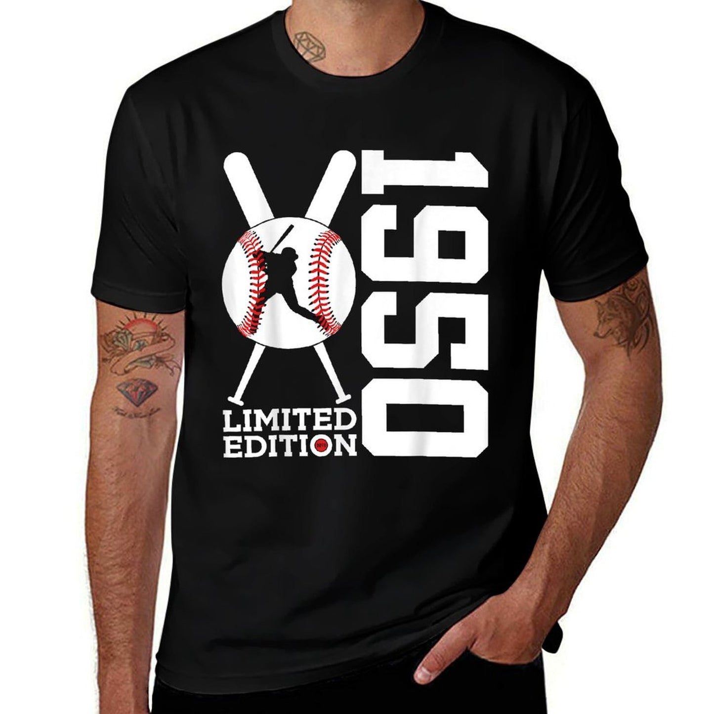75th BIRTHDAY BASEBALL LIMITED EDITION 1950  Ribbed Collar T-Shirt
