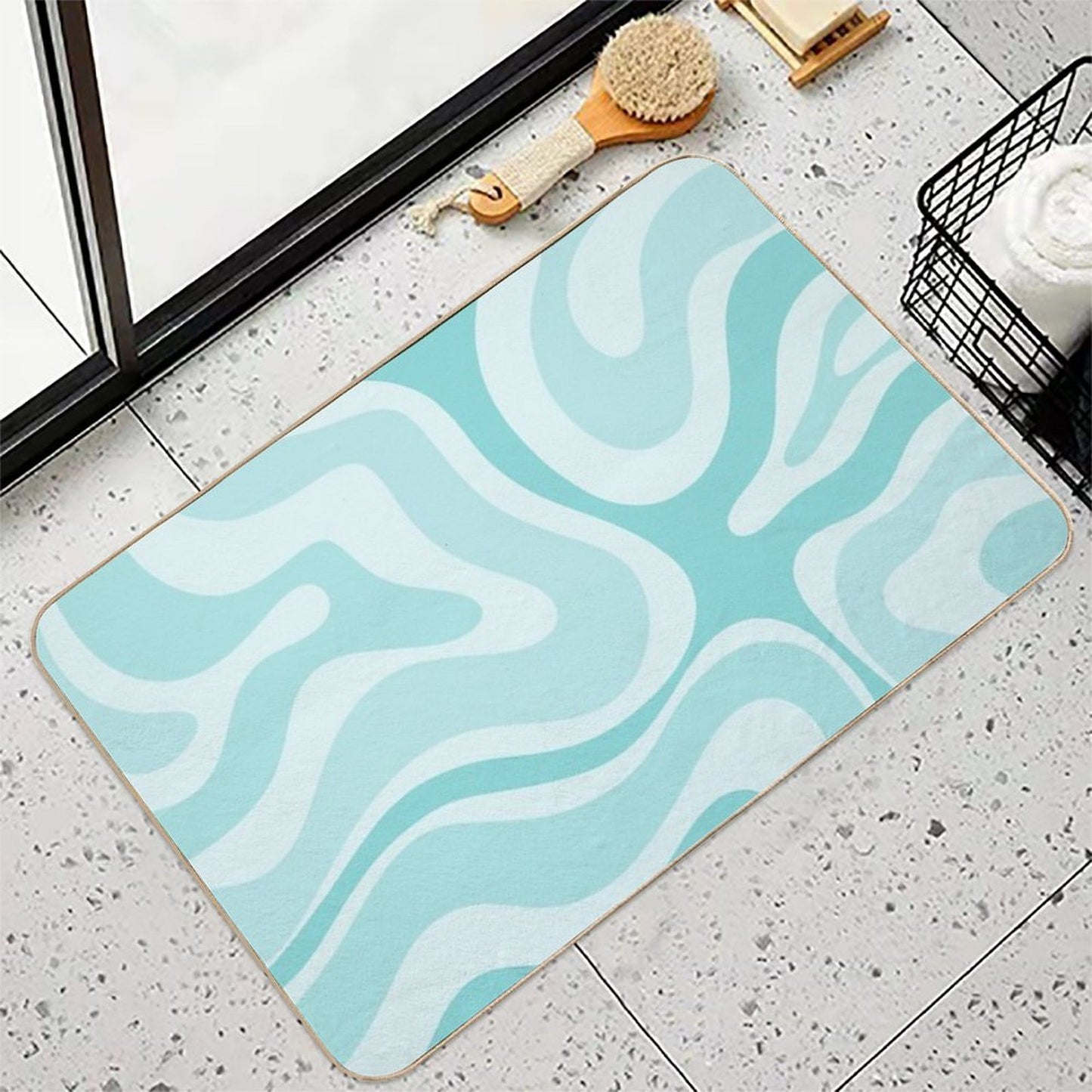 Modern Retro Liquid Swirl Abstract in Light Aqua Teal Blue  Stain-Proof Bath Mat