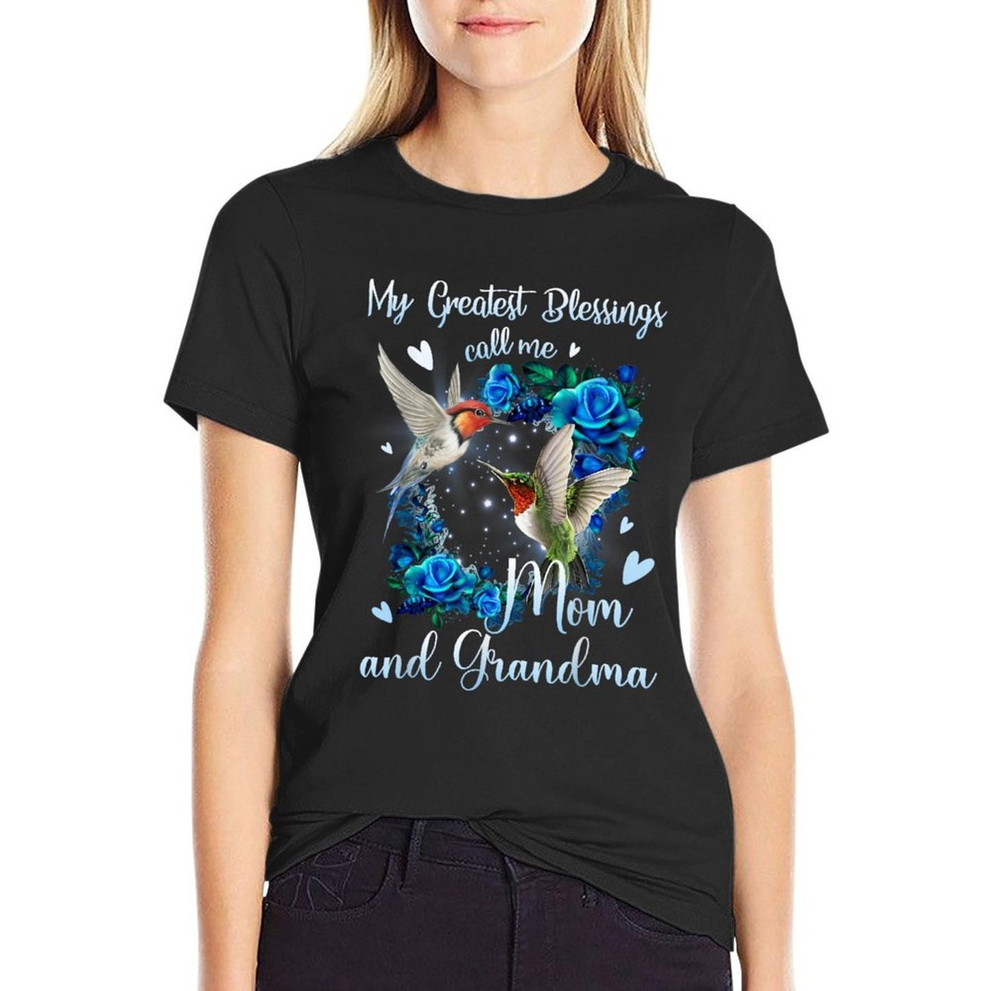 My Greatest Blessing Call Me Mom And Grandma Hummingbird  Oversized Silhouette T-Shirt