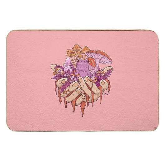 Sapphic Toadstool Frog Handful  Stain-Proof Bath Mat