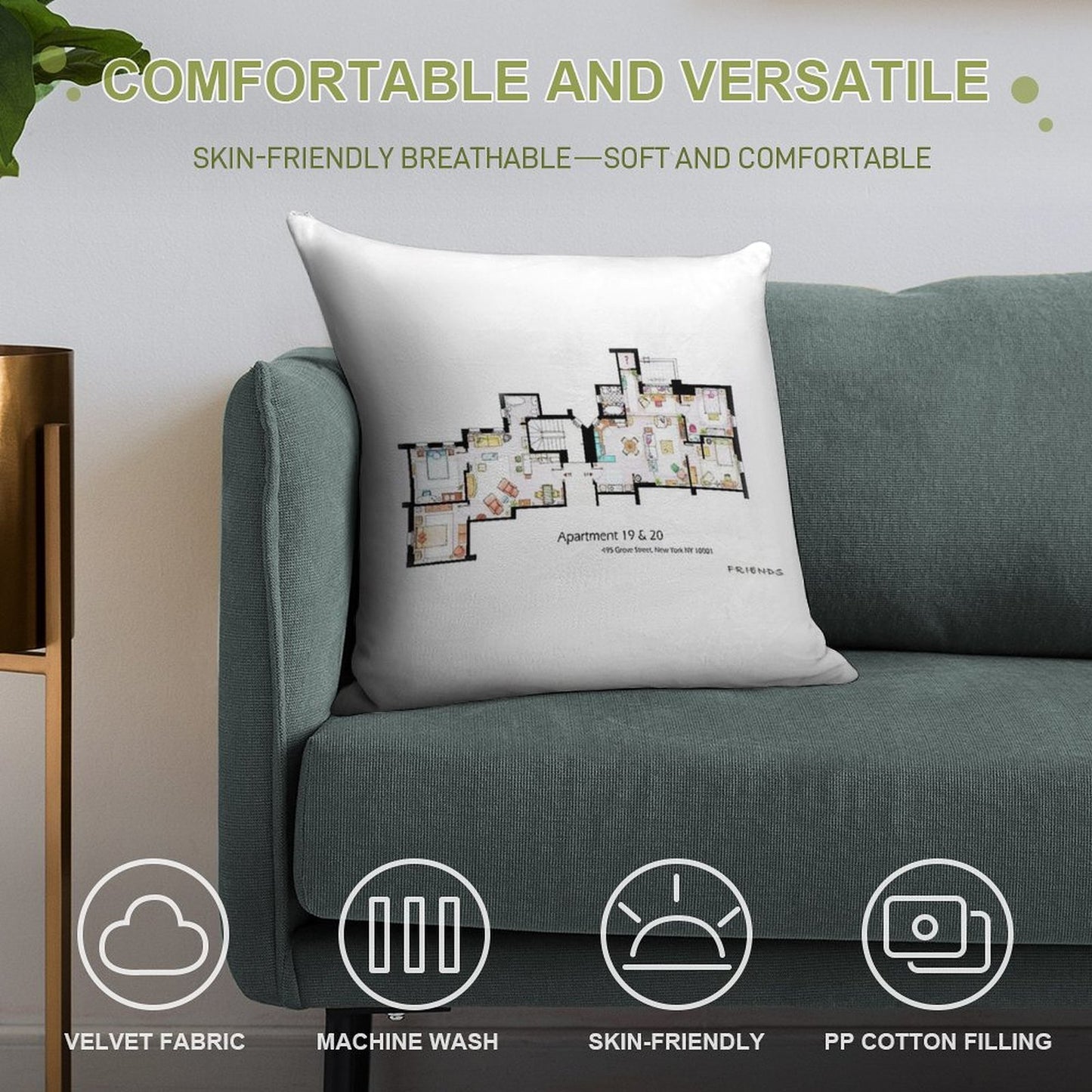 495 Grove Street, New York NY 10001 Soft Fade-Resistant Throw Pillow