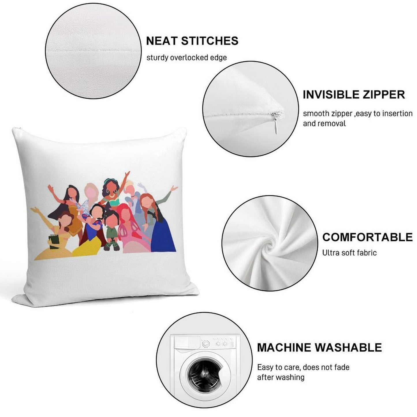 Princesses Soft High-Density Material Throw Pillow