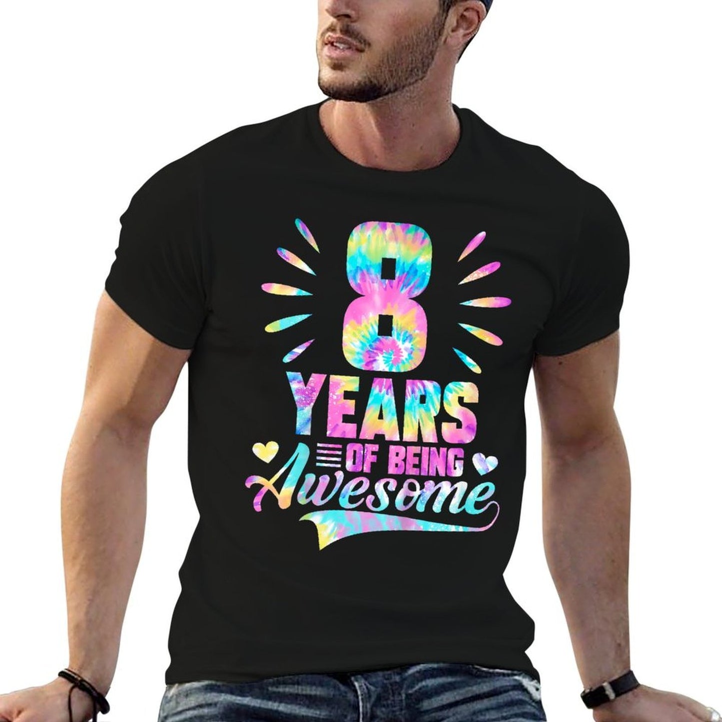 8th Birthday Gift Idea Tie-Dye 8 Year Of Being Awesome  Vintage-inspired T-Shirt