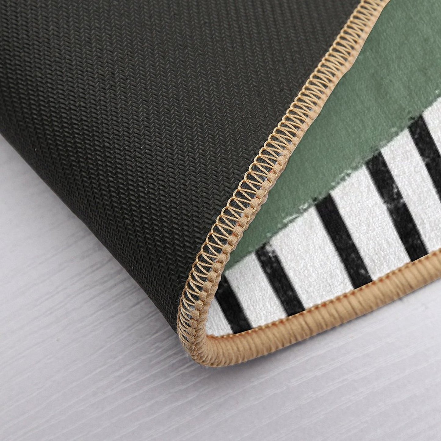 Polka Dots And Stripes Pattern (blackwhitesage Green)  Anti-Trip Bath Mat