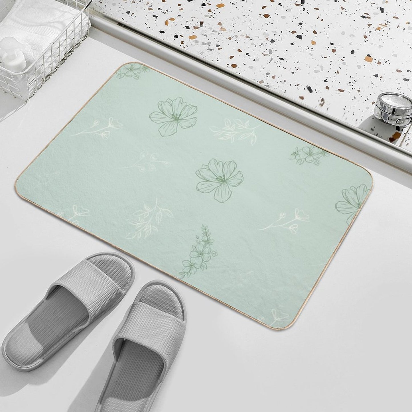 Green Flower Pattern  Fade-Resistant Bath Mat