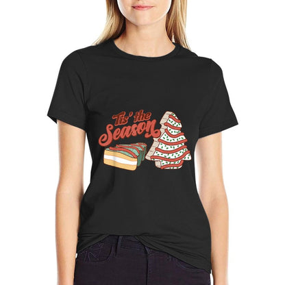 Funny Christmas Tree Cake Tis The Season Light Green Mint  Rolled Sleeves T-Shirt