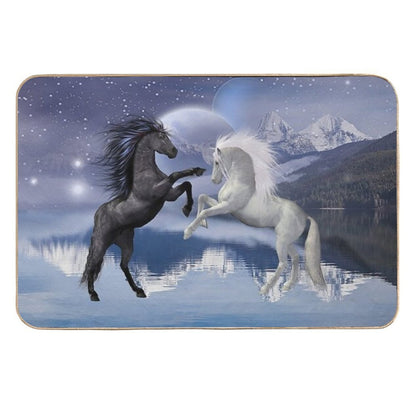 Horses And Moon  Easy Maintenance Bath Mat