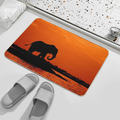 Elephant Silhouette in The Sunset  Anti-Trip Bath Mat