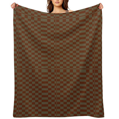 Mid Century Orange And Sand Rectangle Chequered Lightweight Throw Blanket