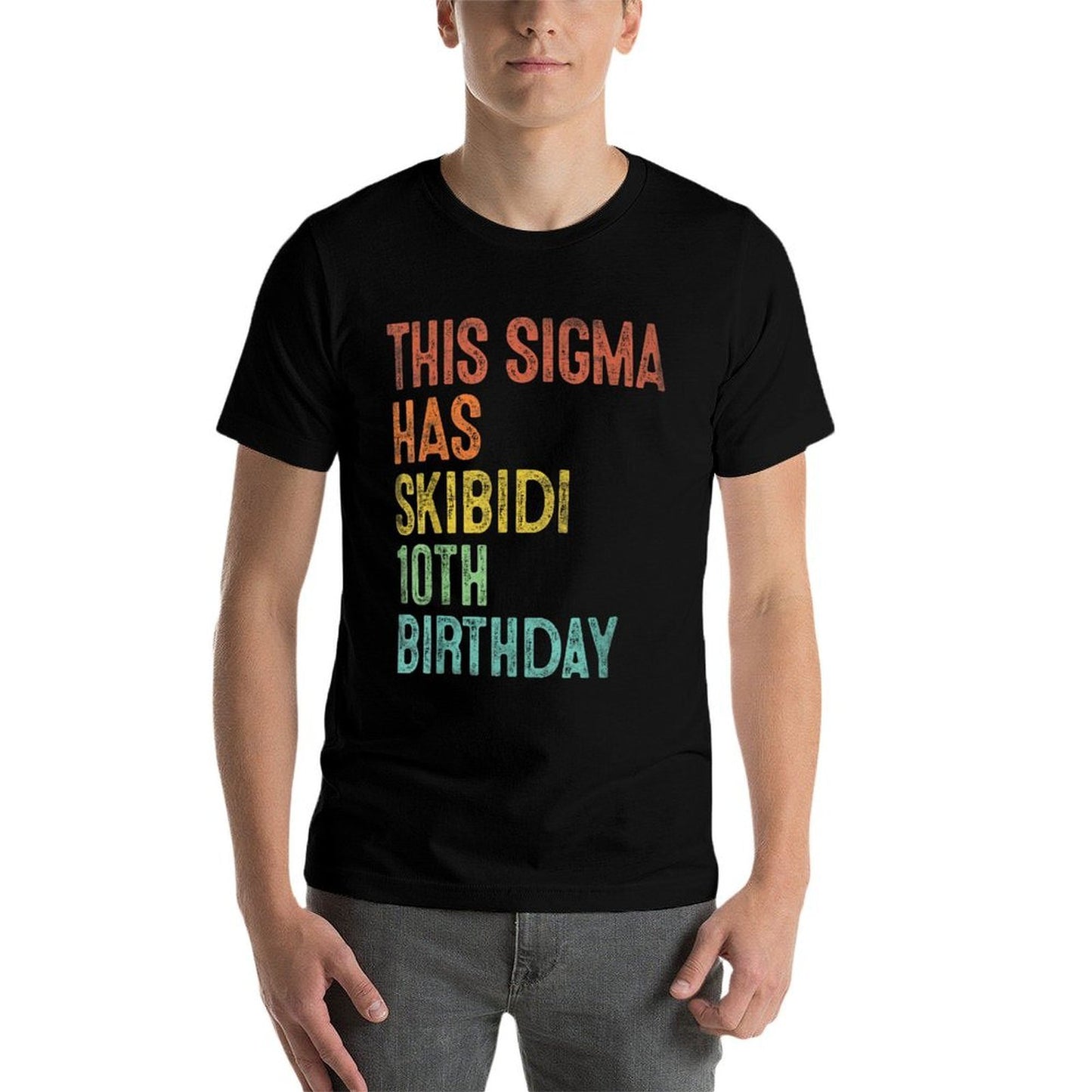 This Sigma Has Skibidi 10th Birthday Gifts 10 Years Old Boys  Ribbed Collar T-Shirt