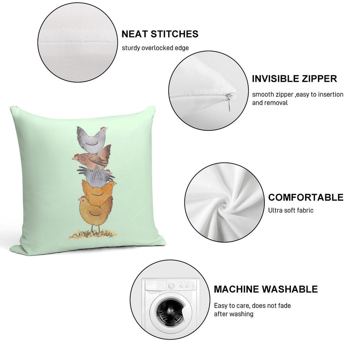 Hen Tower Soft Washable Throw Pillow