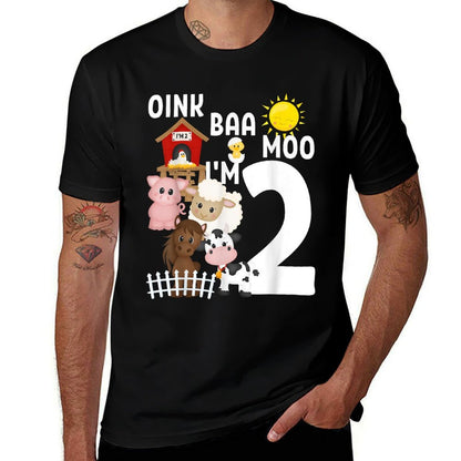 Oink Baa Moo I'm 2 Farm Theme Birthday Gift 2 Yrs Old  Summer-ready Fabric T-Shirt