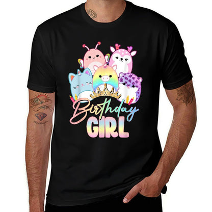 Happy Birthday Girl Squish Squad Mallow Girls Kids Cute  Ribbed Collar T-Shirt
