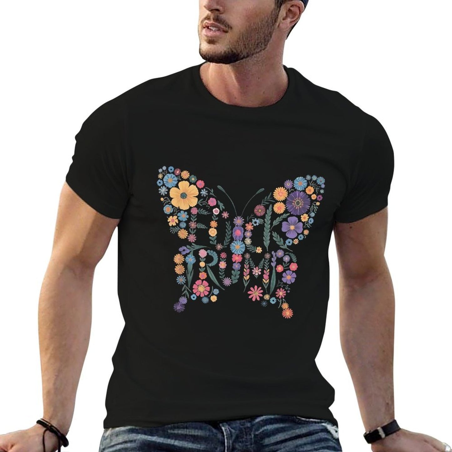 Subtle Anti Trump Butterfly 86 47 Floral Boho Style  Rolled Sleeves T-Shirt