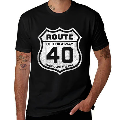 Old Highway Sign 40th Birthday Gift 40 Year Old Bday  Rolled Sleeves T-Shirt