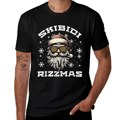 Christmas Skibidi Rizzmas Santa Sunglasses Xmas Men Women  Polyester Blend T-Shirt
