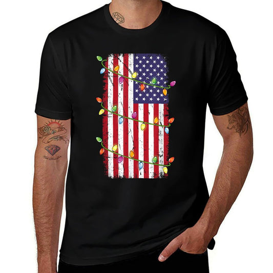Christmas Lights USA Patriotic Veteran Christmas  Tagless Design T-Shirt