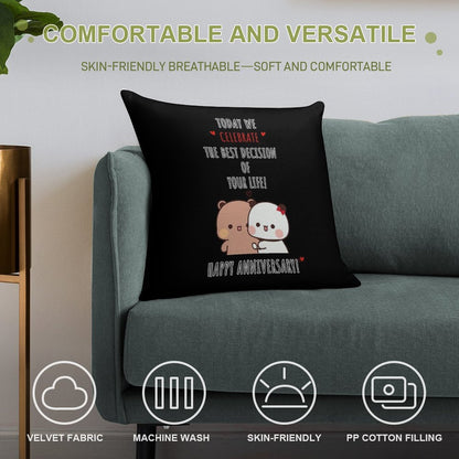 Happy Anniversary from DuDu Bear And BuBu Panda Soft Skin-Friendly Throw Pillow