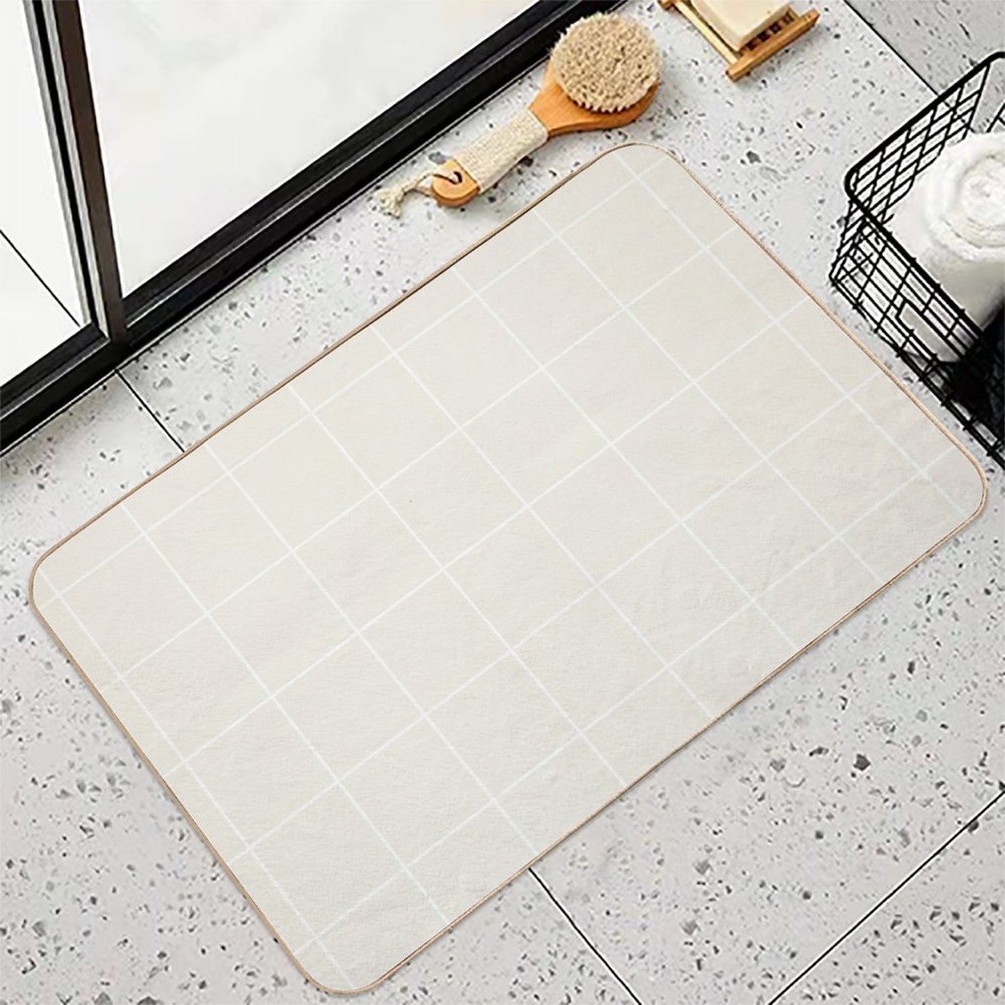 Cream White Square Diamond Grid Pattern 2 Pairs Behr 2023 Color of The Year Blank Canvas D-C.-003  Eco-Friendly Bath Mat