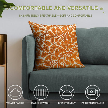 William Morris Oak Leaves, Rust Orange And Cream Soft Home Decor Throw Pillow