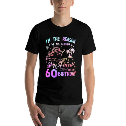 Ship Faced 60th Birthday Cruise 60 Year Old Cruising Trip  Heathered Texture T-Shirt