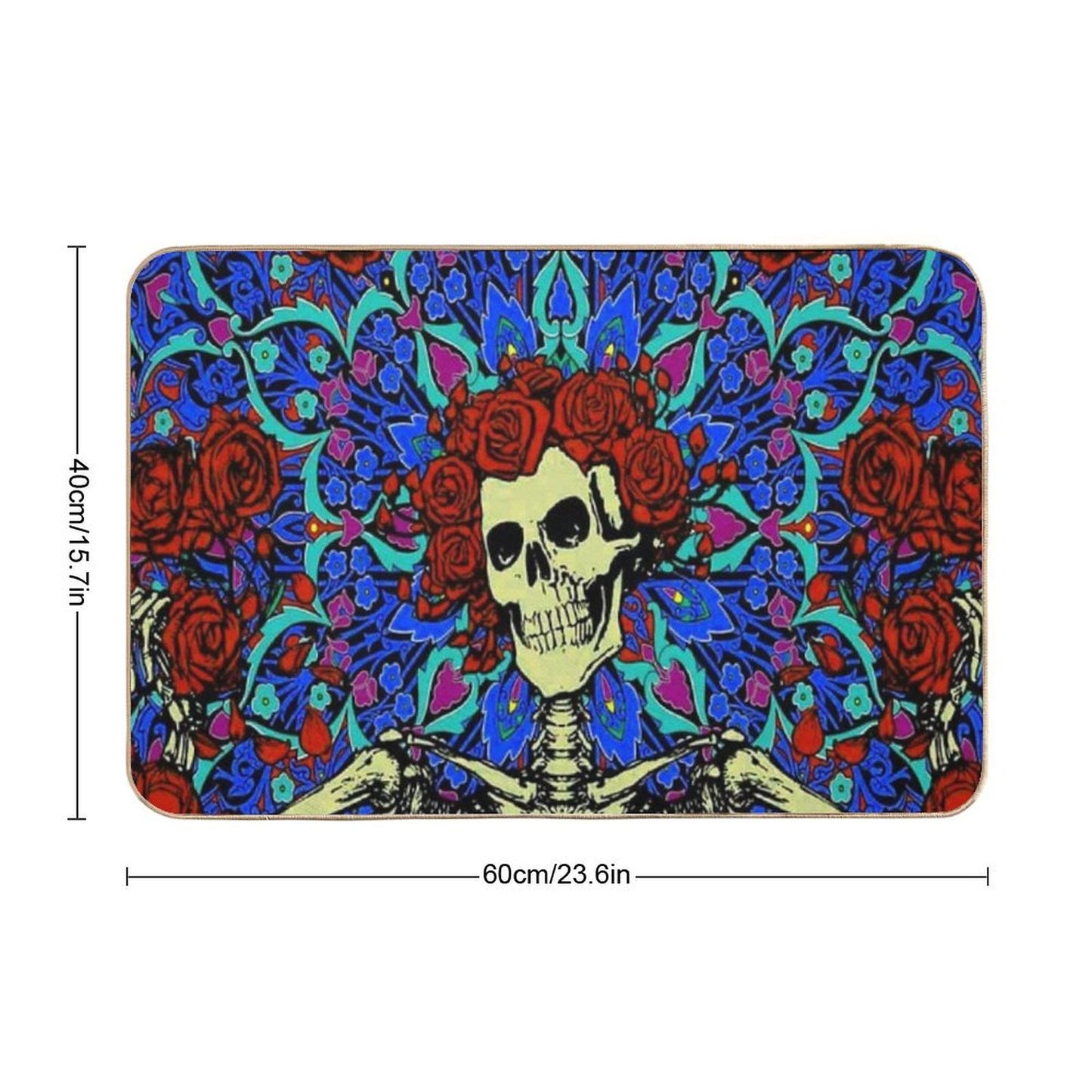 Psychedelic Grateful Day of The Dead Roses Skeleton  Dirt-Trapping Bath Mat