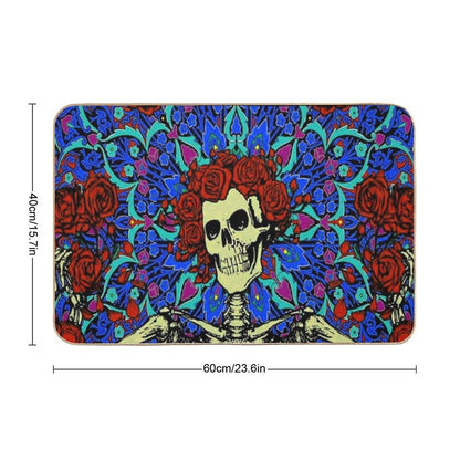 Psychedelic Grateful Day of The Dead Roses Skeleton  Dirt-Trapping Bath Mat