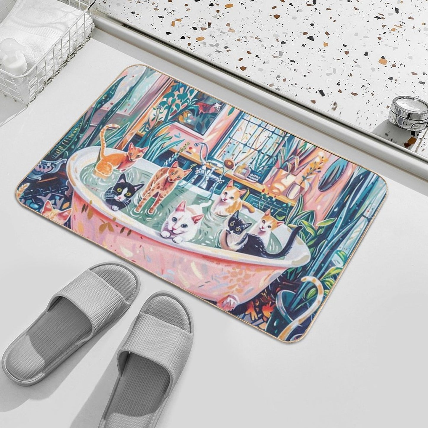 Cats in Bathroom II  Non-Slip Bath Mat
