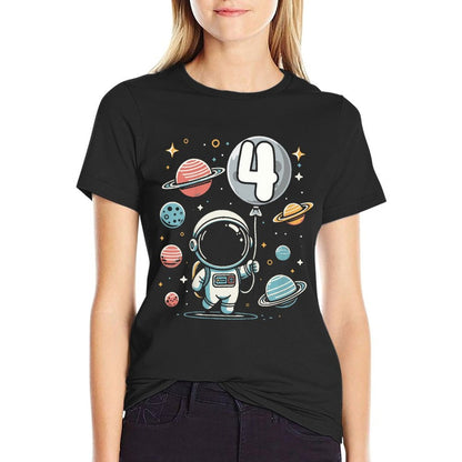 Kids 4th Birthday Astronaut Space Planet 4 Years Old  Heathered Texture T-Shirt