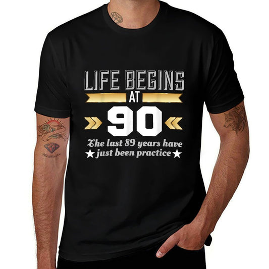Life Begins At 90 Years Old - Funny 90th Birthday  Moisture-wicking T-Shirt