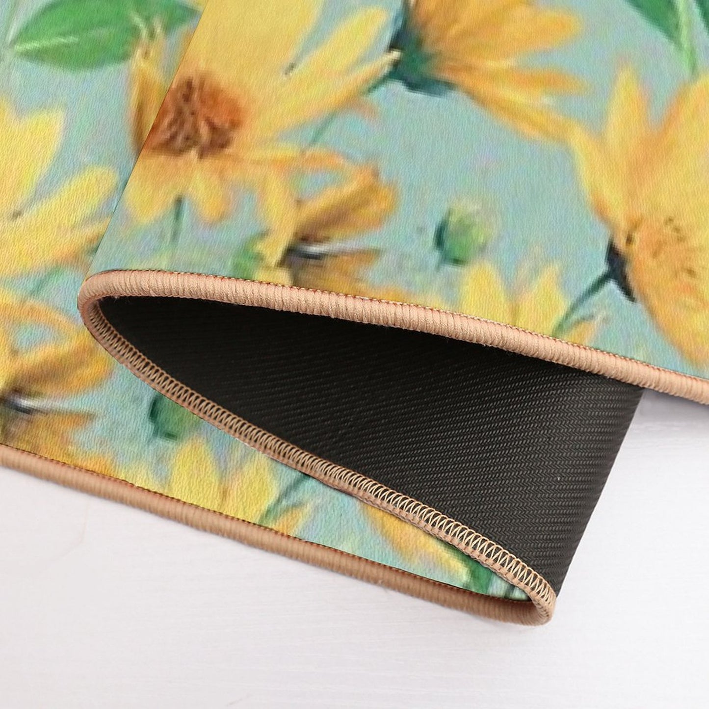 Painted Golden Yellow Daisies on Soft Sage Green  Long-Lasting Bath Mat