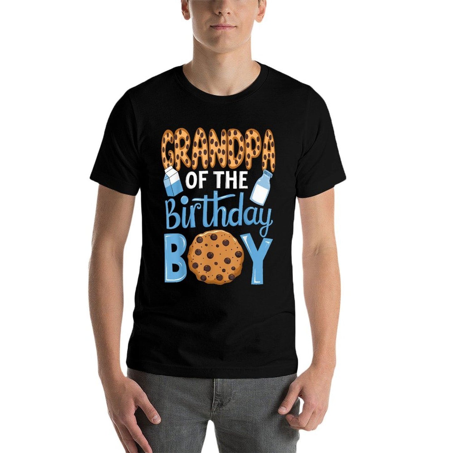 Grandpa of The Birthday Boy Milk And Cookies Opa 1st Bday  Ribbed Collar T-Shirt