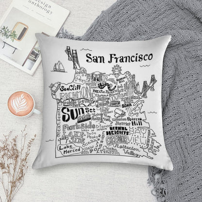 San Francisco Illustrated Map Soft Gift Ready Throw Pillow