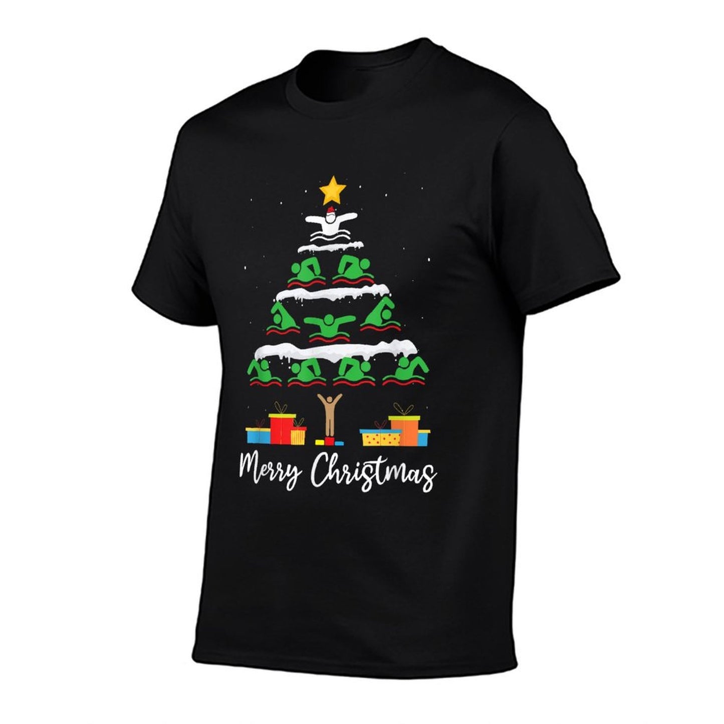 Merry Christmas Santa Christmas Tree Swiming Lover Swimmer  Tagless Design T-Shirt