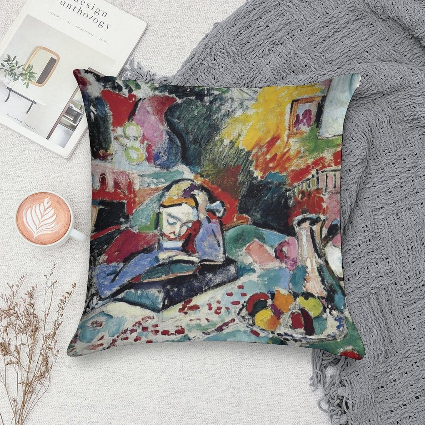 Henri Matisse - Interior with A Girl Reading - Exhibition Poster Soft Home Decor Throw Pillow