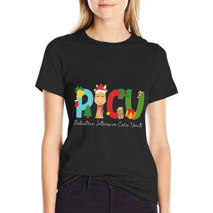 PICU Pediatric Intensive Care Unit Christmas PICU Nurse Xmas  Ribbed Collar T-Shirt