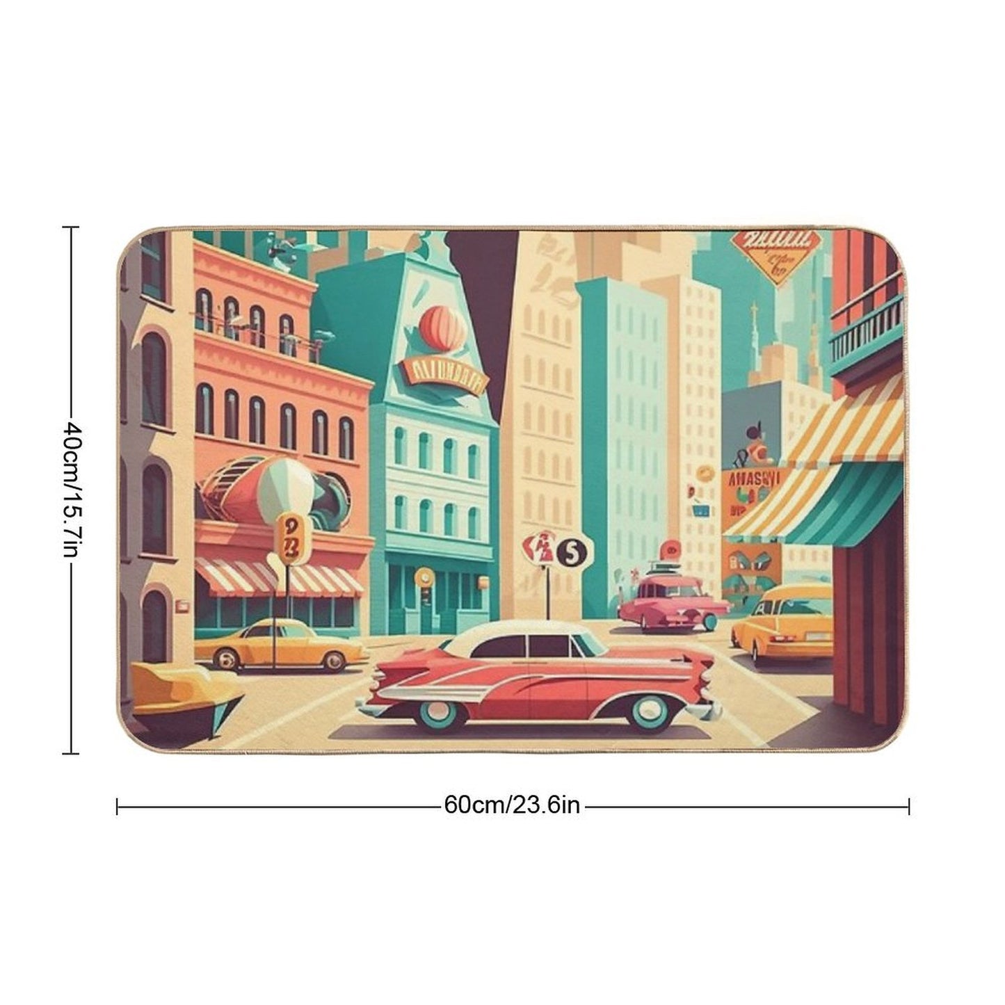 Retro Cityscape 50s #2  Stain-Proof Bath Mat