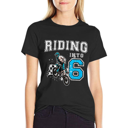 Kids Riding Into 6 Years Old 6th Birthday Boy Dirt Bike Party  Heathered Texture T-Shirt
