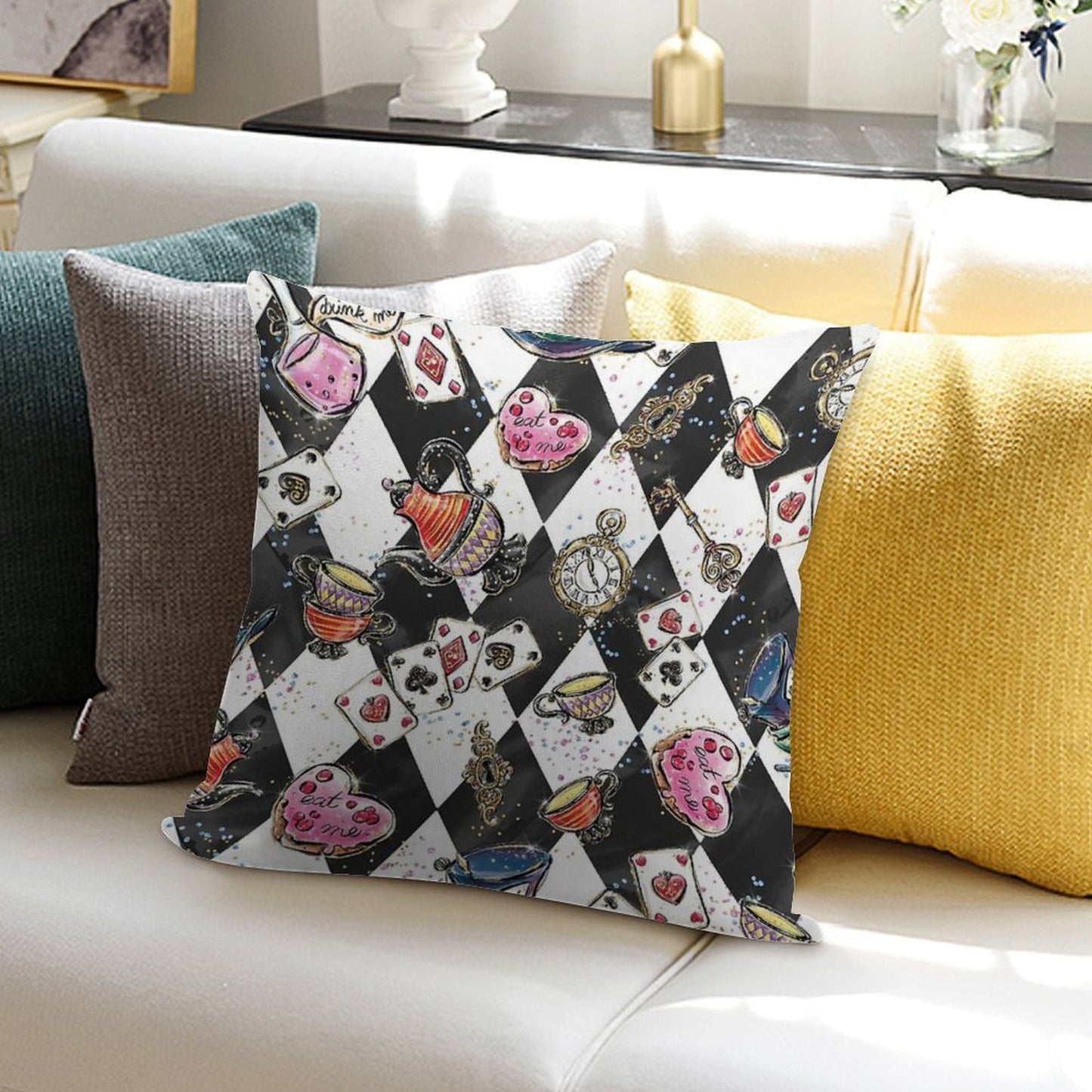 Alice In Wonderland Soft Skin-Friendly Throw Pillow