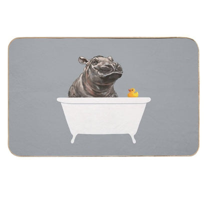 Baby Hippo in Bathtub Grey  Odorless Bath Mat